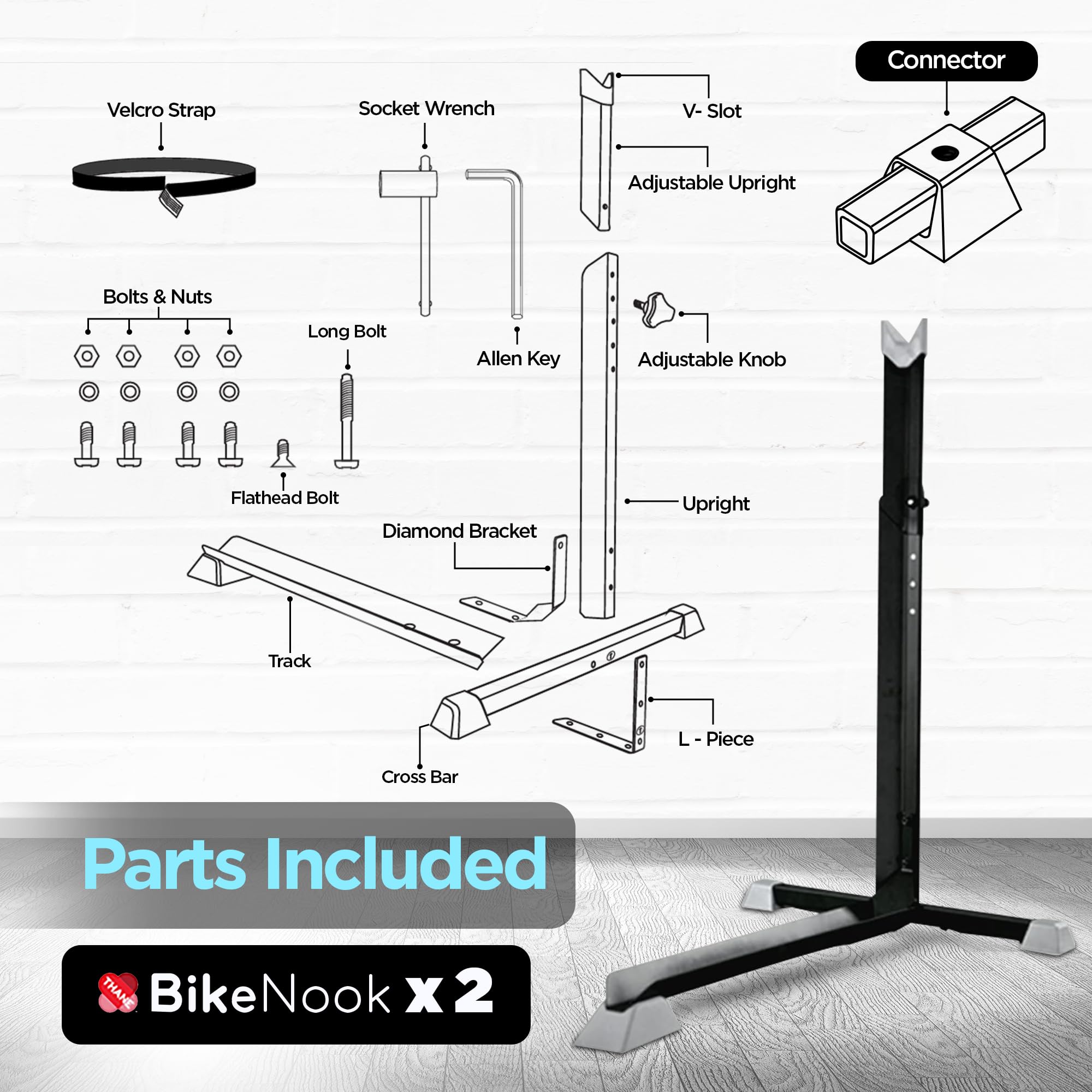 Original Vertical Bike Stand & Wall Mount Storage Rack (2-Pack) - Space-Saving Bicycle Holder for Garage, Home, Apartment - No Drilling Installation - Perfect for Indoor/Outdoor Cycling Gear Organization