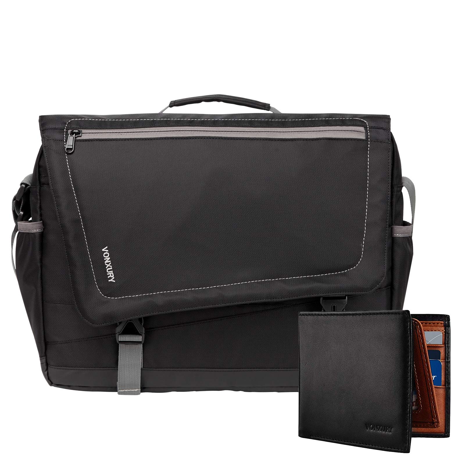 VONXURY 15.6 Inch Laptop Messenger Bag with RFID Leather Wallet - Black | Premium Business Briefcase for Men & Women | Perfect for Office, Travel and Daily Commute