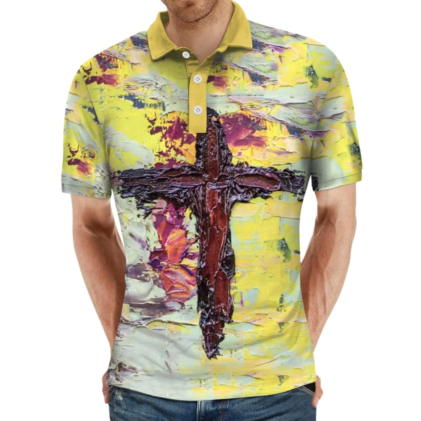 Uoki Men's Short Sleeve Henley T-Shirts - American Flag Printed Casual Shirts for 4th of July & Summer Outfits | Breathable Cotton Tees for BBQ, Beach, and Patriotic Events