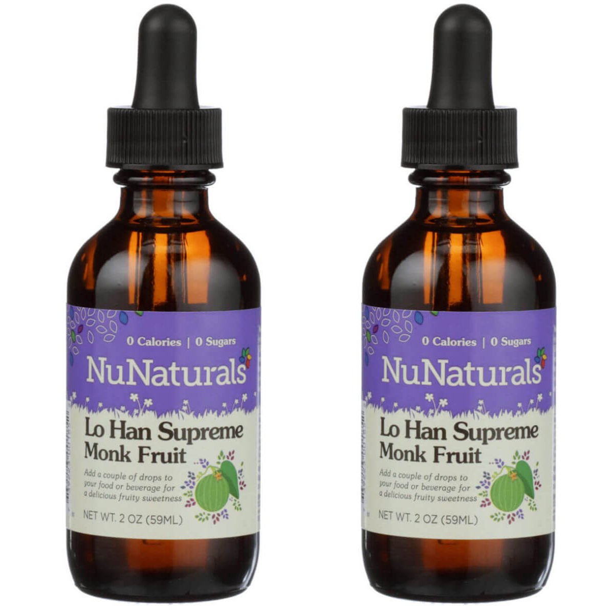 NuNaturals Pure Liquid Lo Han Supreme Sweetener - 2 Ounces (Pack of 2) | Natural Zero Calorie Sugar Substitute for Coffee, Tea & Baking | Keto & Vegan Friendly Sweetener