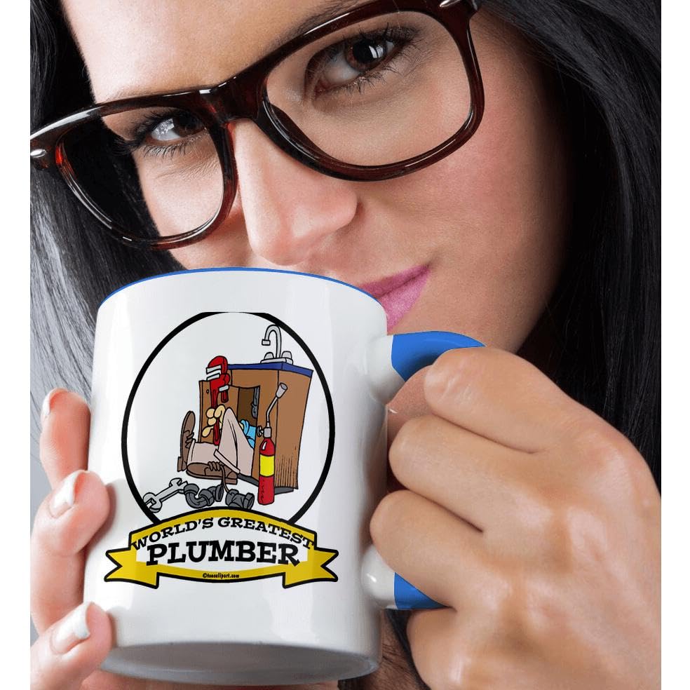 3dRose 11oz Funny Worlds Greatest Plumber III Coffee Mug - Occupation Job Cartoon Gift for Plumbers - Perfect for Office Use, Housewarming Gifts & Coffee Lovers