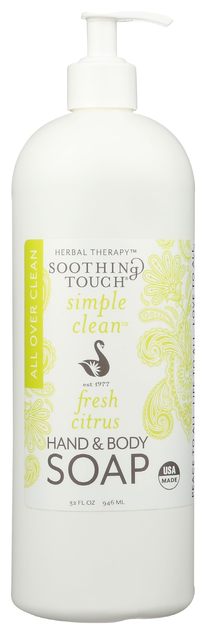 Soothing Touch Fresh Citrus Hand and Body Soap - 32 oz Pump Bottle | Moisturizing & Antibacterial | Perfect for Bathroom, Kitchen & Gym Use