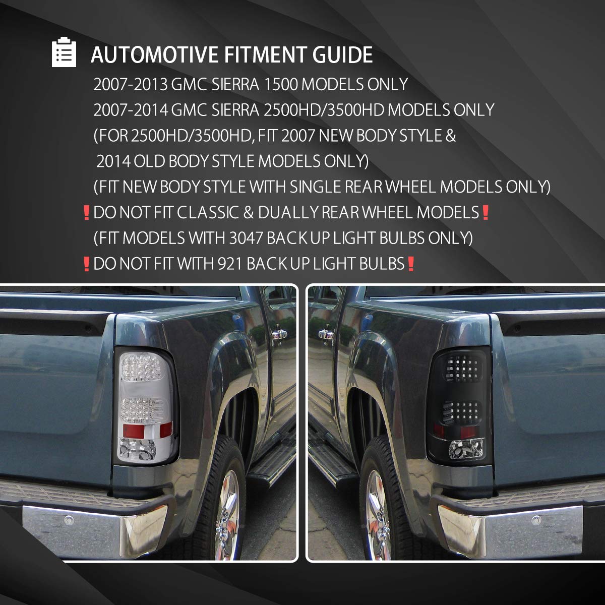 AUTOZENSATION LED Tail Lights - Smoke Lens Pair for 2007-2013 GMC Sierra 1500 & 2007-2014 Sierra 2500HD/3500HD - Left & Right Assembly - Durable Replacement for Improved Visibility & Style - Perfect for Night Driving & Custom Truck Upgrades