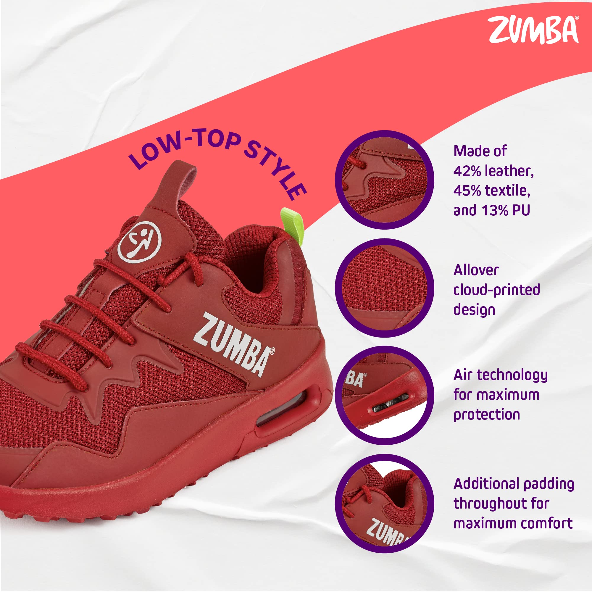 ZUMBA Women's Air Classic Sneakers - Non-Slip Low-Top Dance Shoes for Women | Perfect for Zumba Fitness, Dance Workouts & Casual Wear