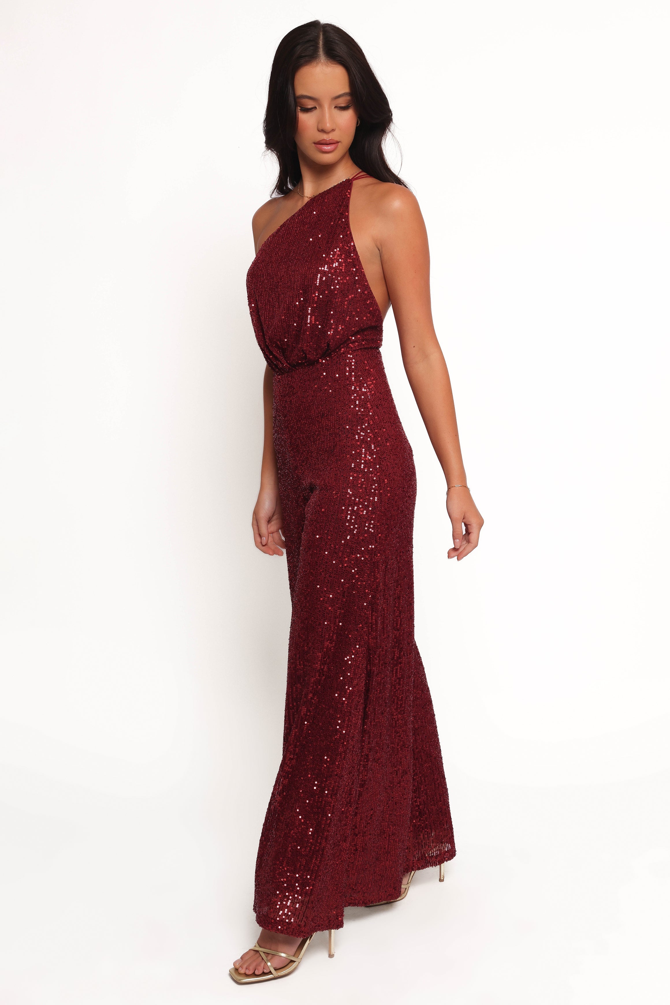 Khianna Sequin One Shoulder Jumpsuit for Women - Glam Red Party Dress, Club Outfit, Prom & Evening Wear