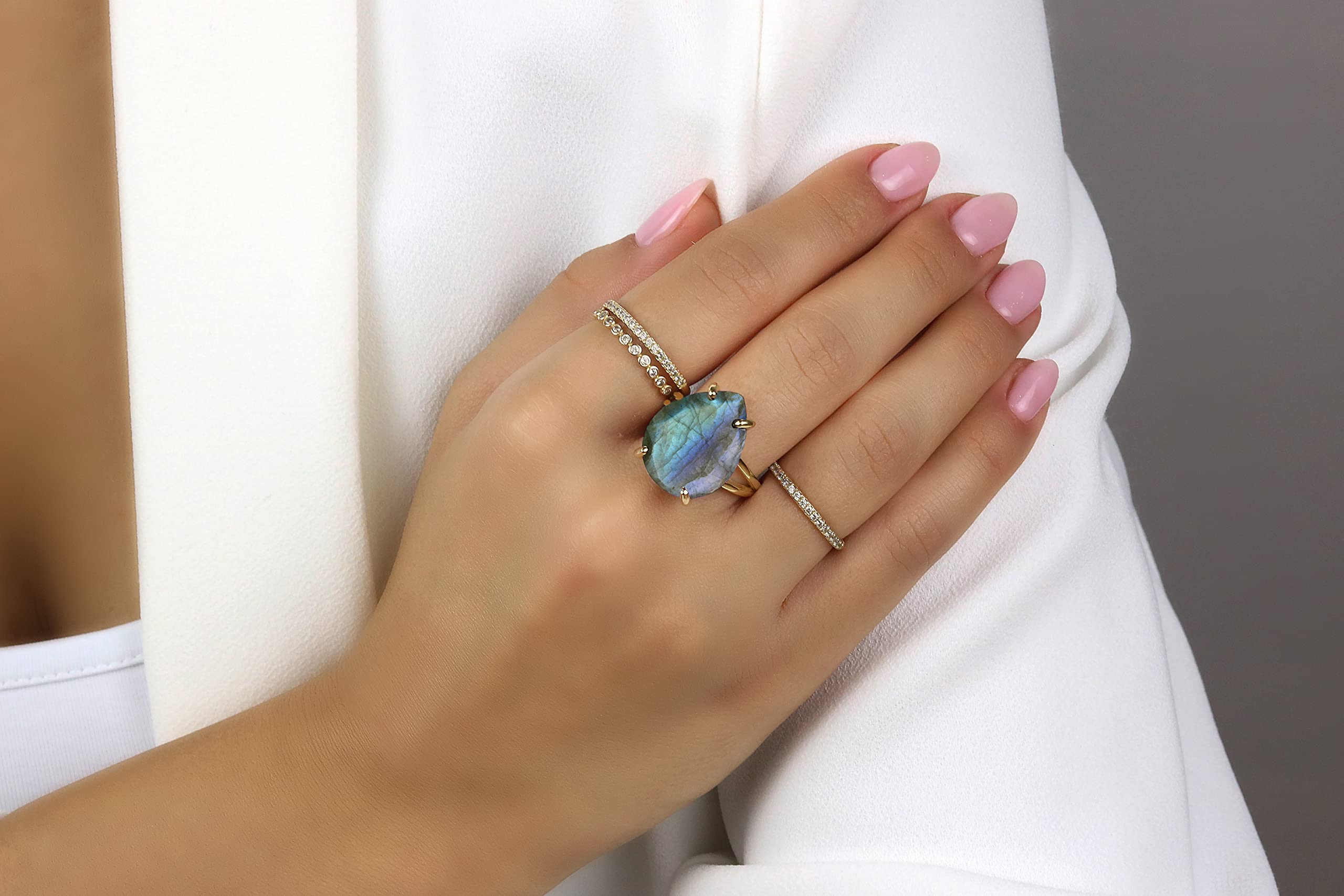 14K Gold Labradorite Ring for Women - Handmade Boho & Everyday Jewelry - Gift Ready with Fancy Box - Perfect for Layering, Office Wear & Special Occasions