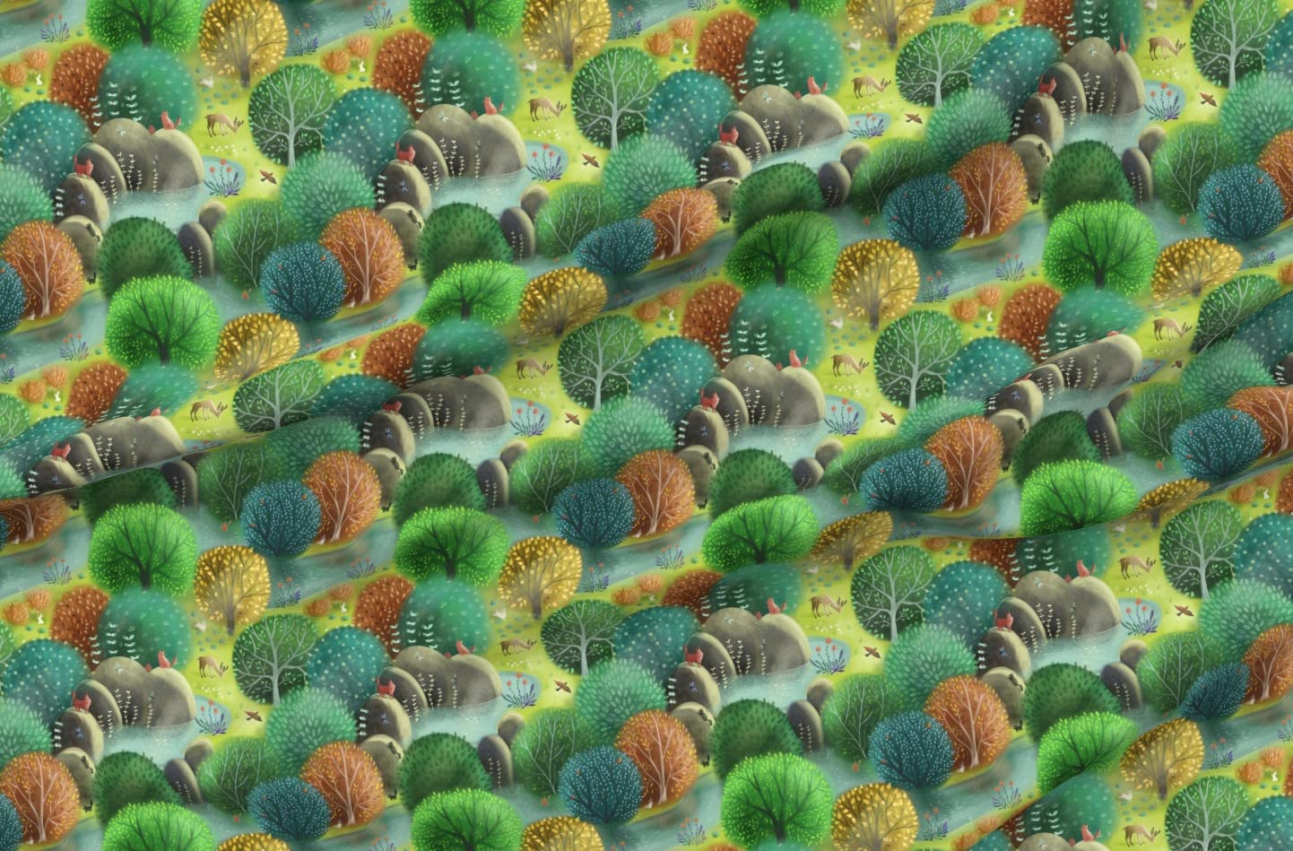 Emerald Forest Green Nature Wild Trees Park Summer Animals Woodland Printed Minky Fabric by The Yard - Soft Plush Material for Sewing Baby Blankets, Quilt Backing & DIY Crafts - Perfect for Nursery Decor, Home Decor Projects & Cozy Throw Blankets