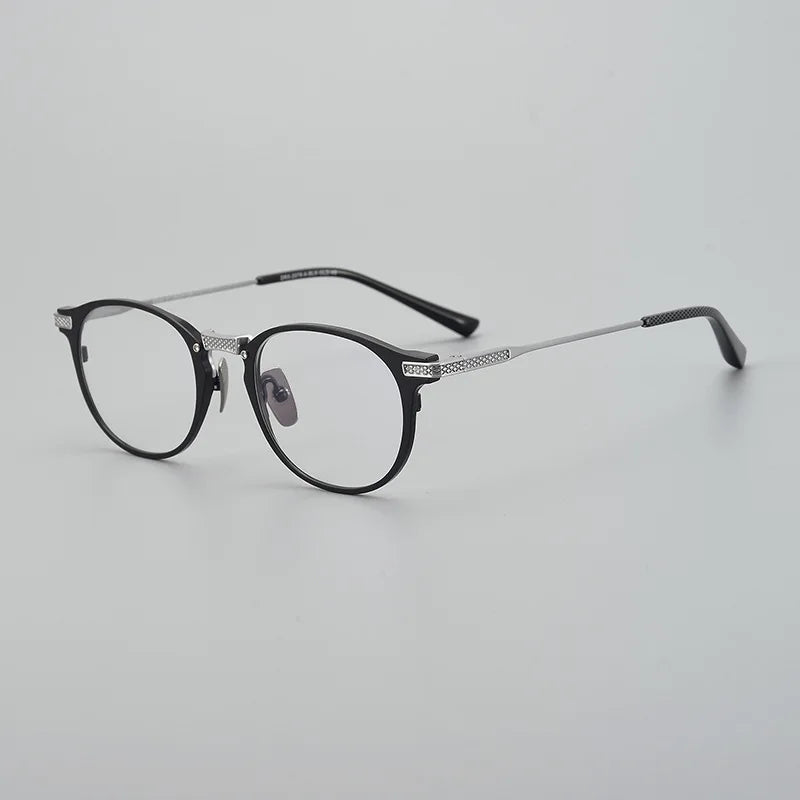 Stylish Unisex Black Titanium Acetate Eyeglasses - Oval Round Full Rim Frame 92078 | Perfect for Office, Reading & Everyday Wear