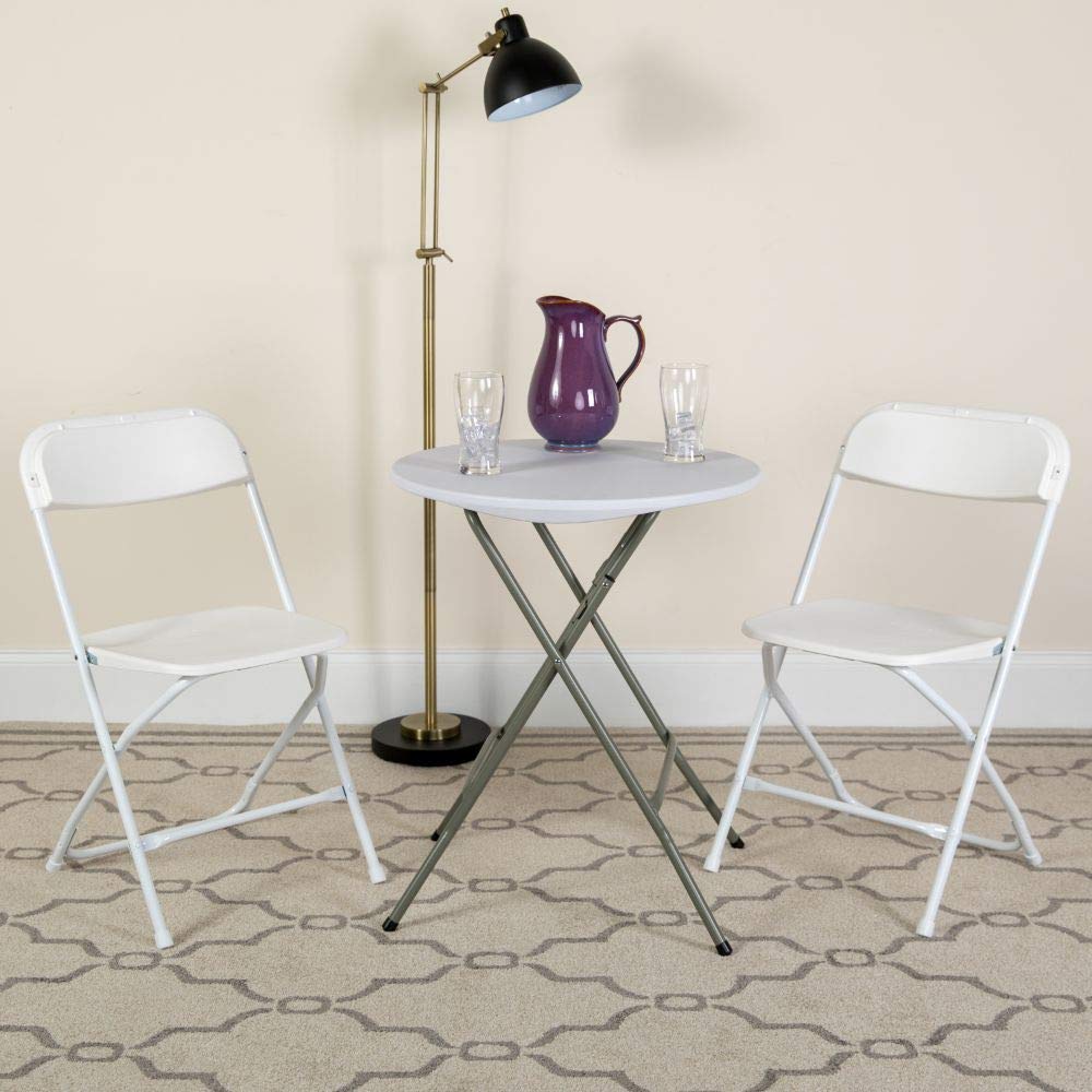 Flash Furniture 4-Foot Granite White Plastic Folding Table & Hercules™ Series Folding Chairs - 2 Pack, 650LB Weight Capacity, Lightweight & Comfortable Event Chairs for Parties, Weddings, and Outdoor Gatherings