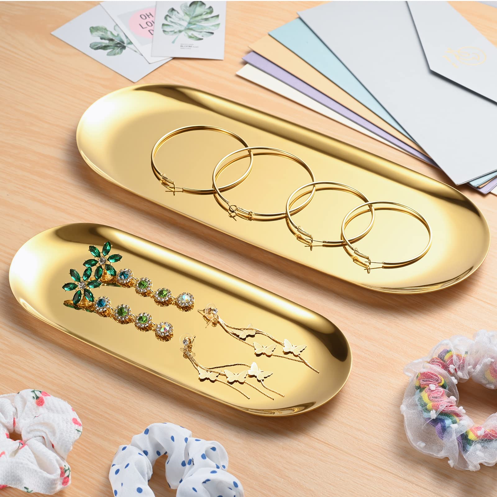 Stainless Steel Tray for Jewelry & Makeup - Gold Vanity Decor (30x12cm) - Perfect for Bathroom & Living Room