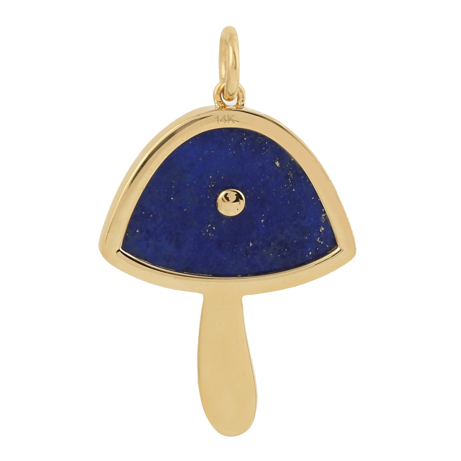 14K Yellow Gold Lapis Lazuli Pave Diamond Mushroom Pendant Necklace - Elegant Fancy Cut Gemstone Jewelry for Women, Perfect for Everyday Wear & Special Occasions
