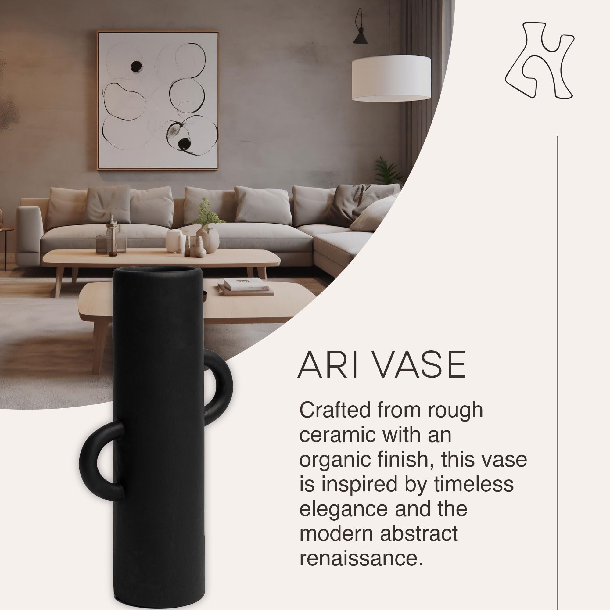 Modern Abstract Tube-Shaped Black Vase - Minimalist Home Decor for Living Room, Bedroom & Office Centerpiece | Ari Decorative Vase