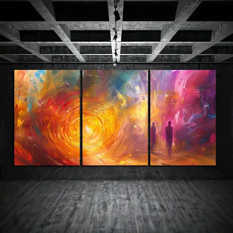 3-Piece Abstract Colorful Golden Metal Wall Art Prints - Ready to Hang Modern Home Decor for Living Room, Bedroom & Office