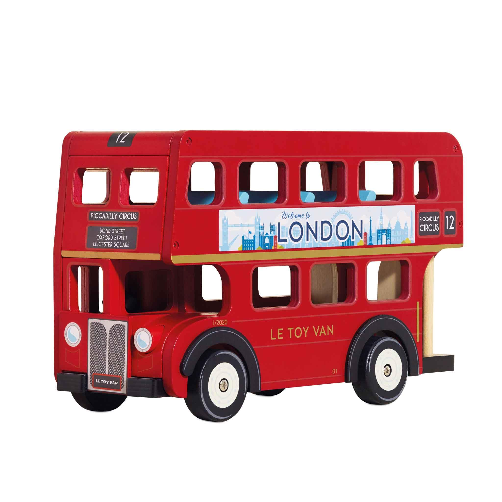 Le Toy Van London Double Decker Bus - Wooden Construction Vehicle Toy for Kids - Pretend Play & Educational Toy for Boys & Girls Ages 3+ - Perfect for Imaginative Play, Preschool Learning & Nursery Decor