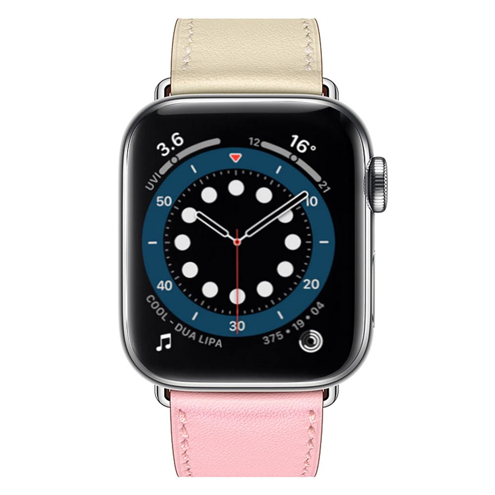 Genuine Leather Band for Apple Watch Series 1/2/3/4/5/6/7/SE - Compatible with 38mm 40mm 41mm 42mm 44mm 45mm Models - Premium Replacement Strap for Work, Travel & Everyday Wear