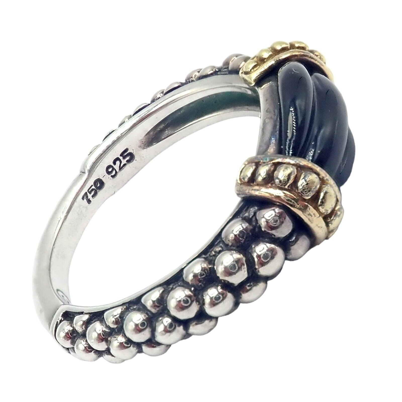 Authentic Lagos Caviar Silver & 18k Yellow Gold Onyx Ring - Size 5.5 | Luxury Statement Jewelry for Women, Perfect for Weddings, Parties & Special Occasions