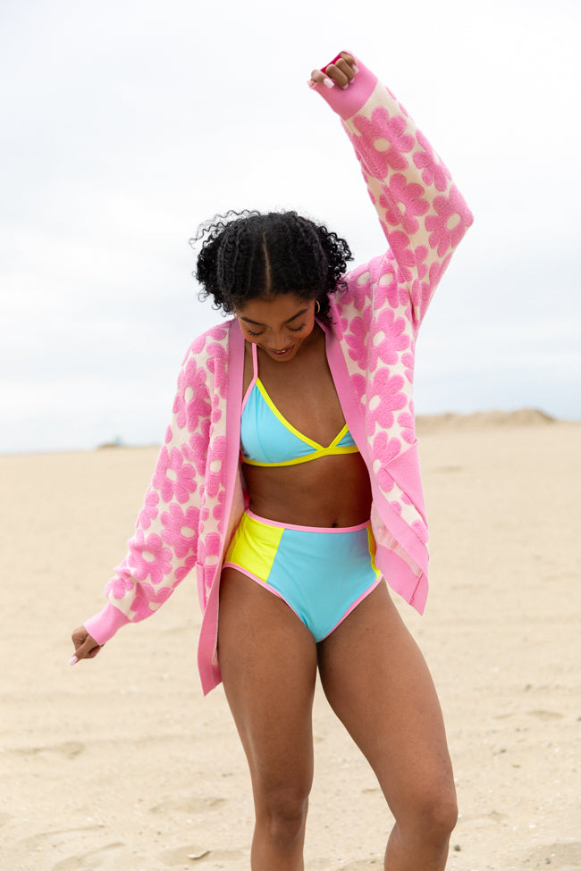 Stylish Pink Floral Print Terry Cloth Cardigan for Women - Soft & Comfortable Lightweight Cover-Up - Perfect for Spring, Summer, Beach, and Casual Outfits