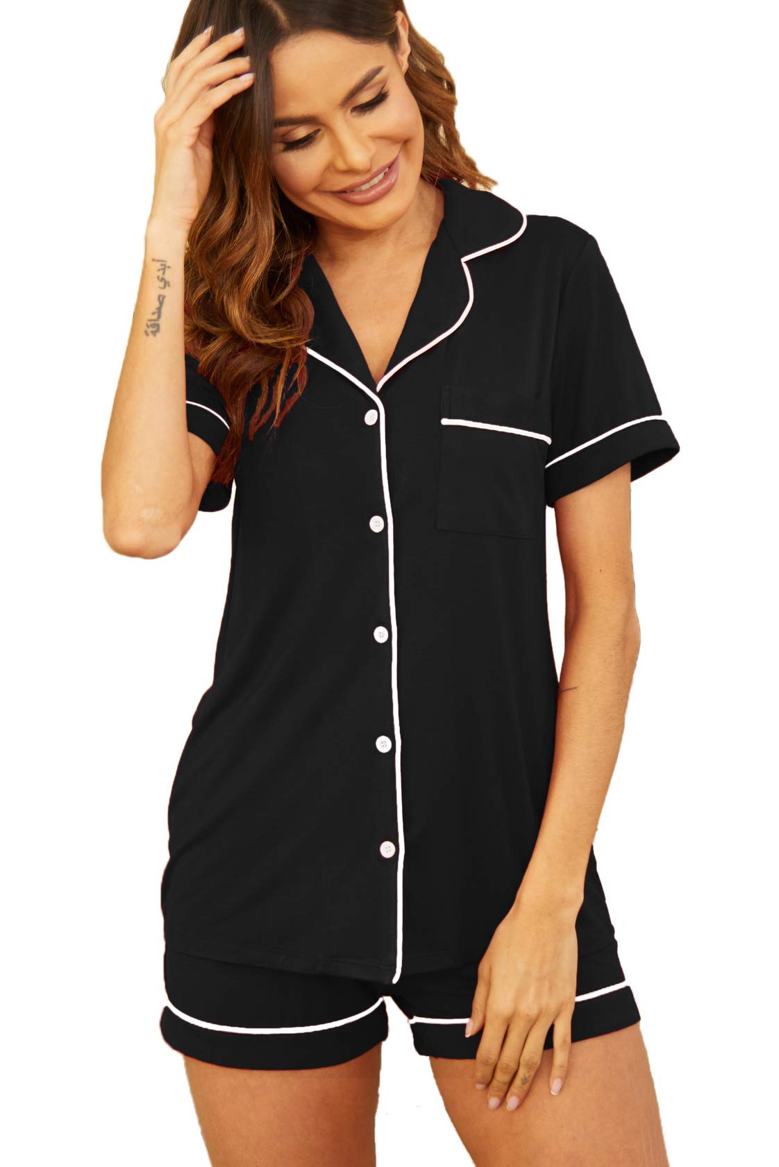Women's Long Sleeve Button Down Pajama Set - Soft & Comfortable Sleepwear & Lounge Wear for Relaxing at Home or Traveling