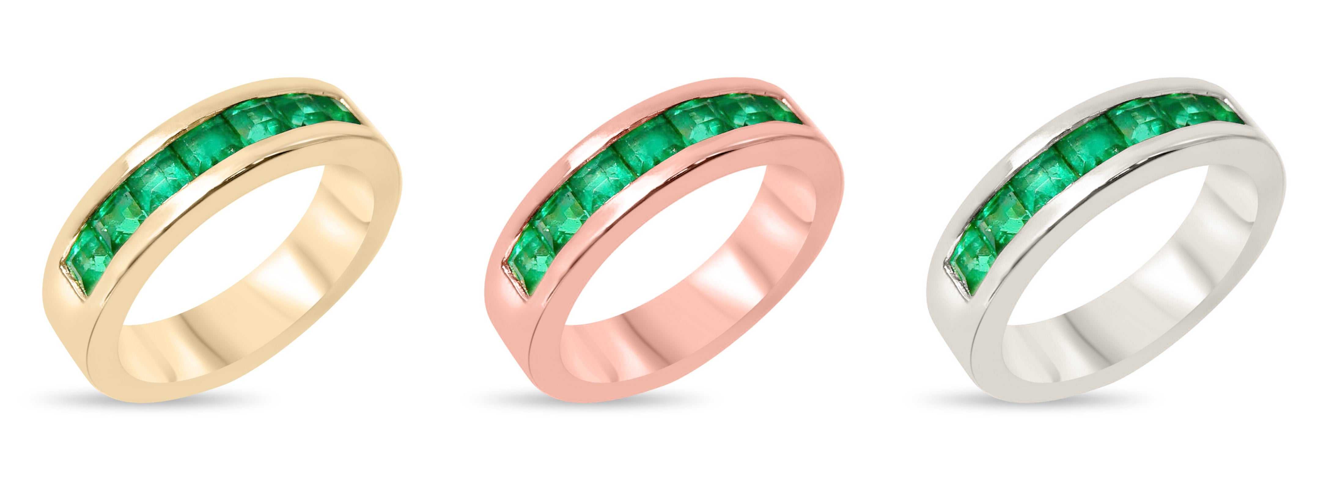 1.40tcw Genuine Vivid Green Emerald 14K Gold Wedding Band Ring for Men - Perfect for Engagement, Anniversary & Special Occasion Gifts
