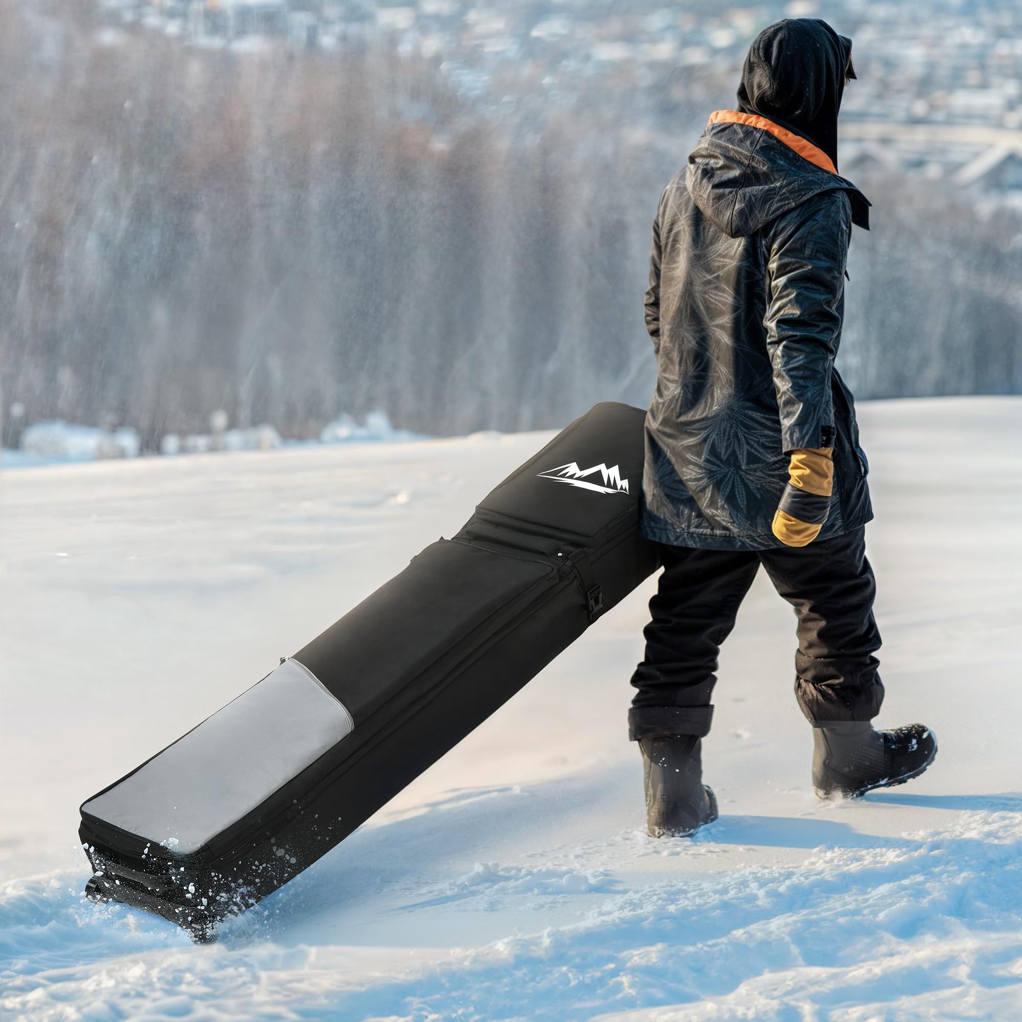 Premium 900D Padded Ski Bag with Wheels - Extendable 165-195CM Rolling Snowboard Bag for Air Travel | Fits Double Skis, Boots, Helmet & Ski Gear | Durable All-Round Protection for Winter Sports & Travel