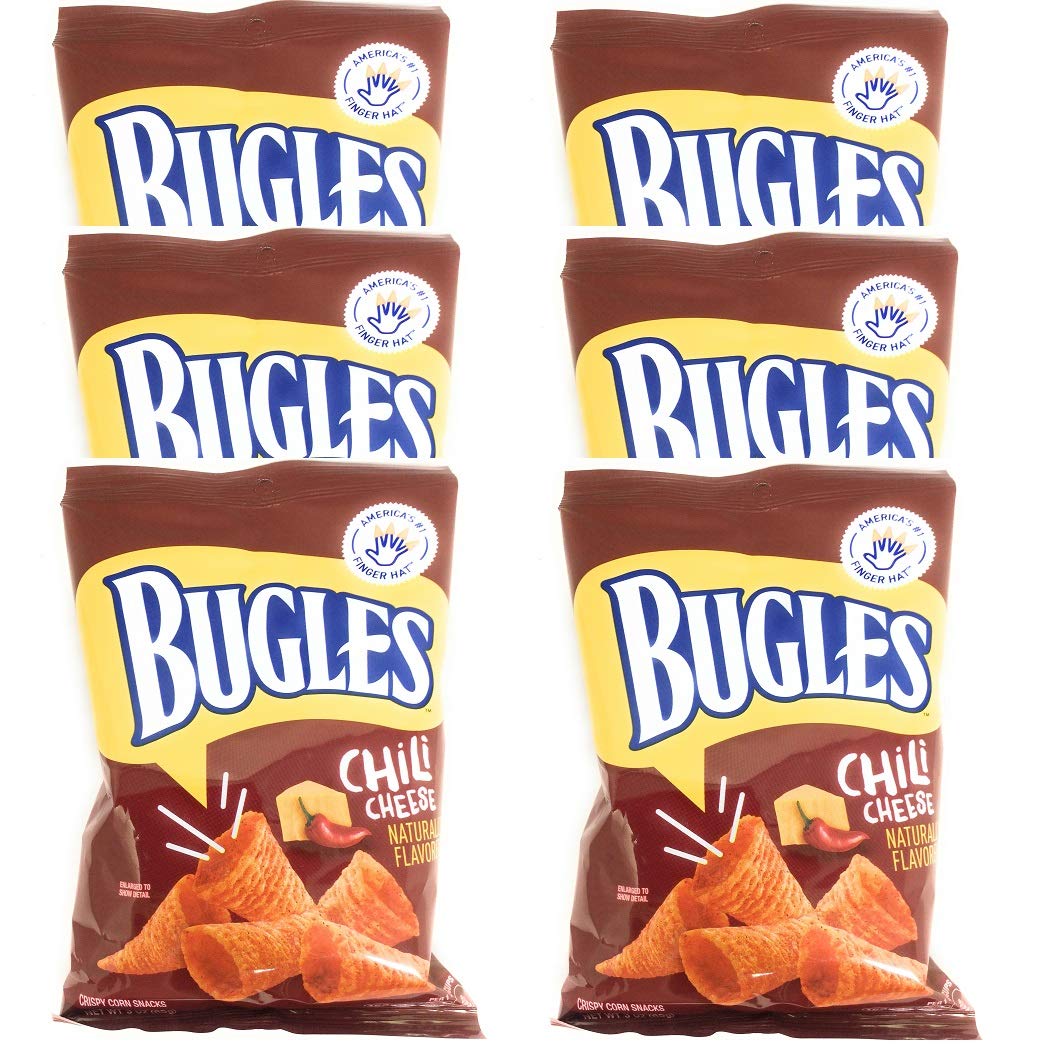 Bugles Chili Cheese Flavored Corn Snacks - Crunchy Party Snack, 3oz Bags (Pack of 6) | Perfect for Movie Nights, Road Trips & Game Day Gatherings