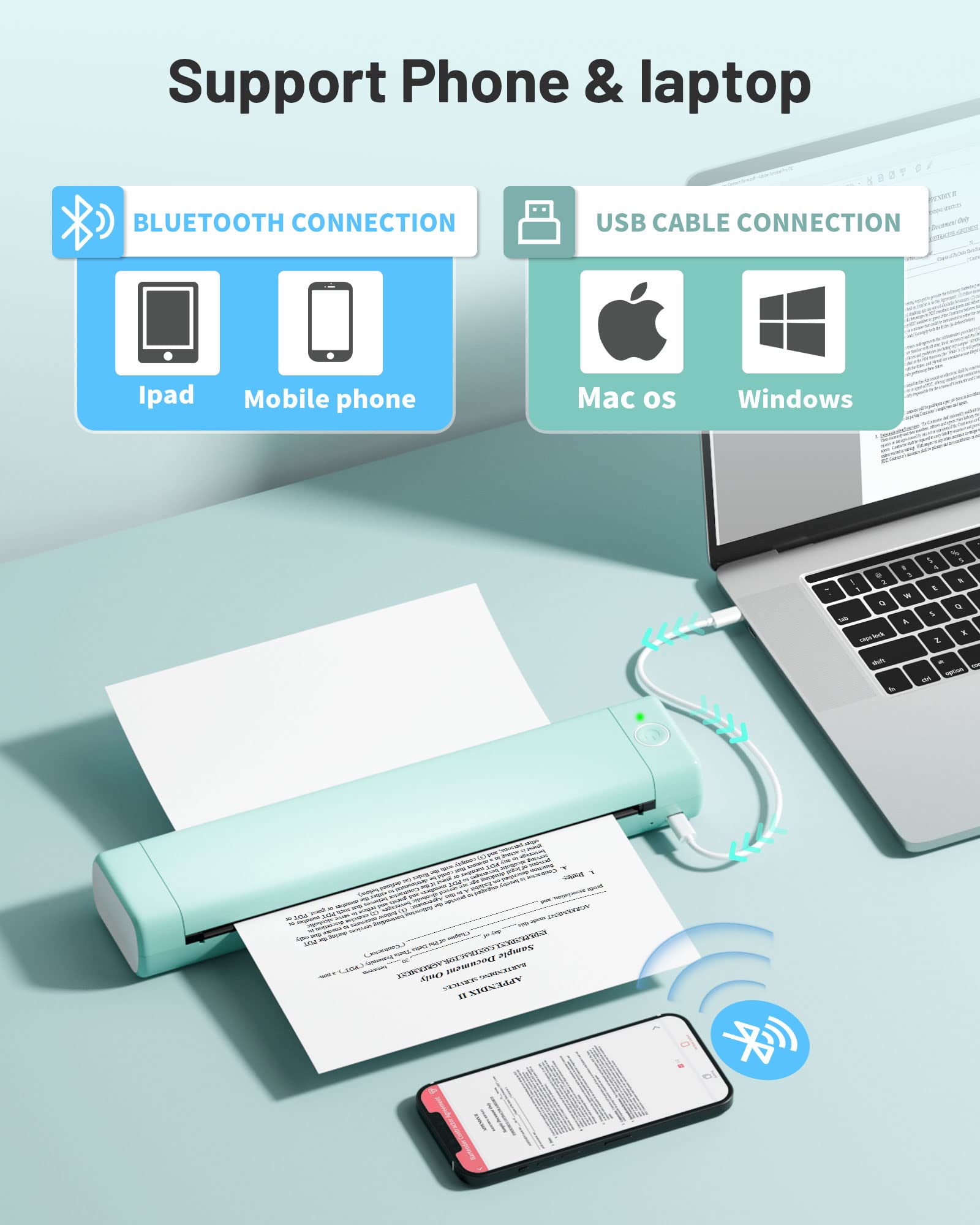 Itari Inkless Thermal Printer - Portable A4 Bluetooth & USB Wireless Printer for Smartphones, Tablets & Laptops | Home Office, Travel & Business Printing Solution for Receipts, Labels & Documents | Perfect for On-the-Go Printing, Retail Receipts & Shipping Labels