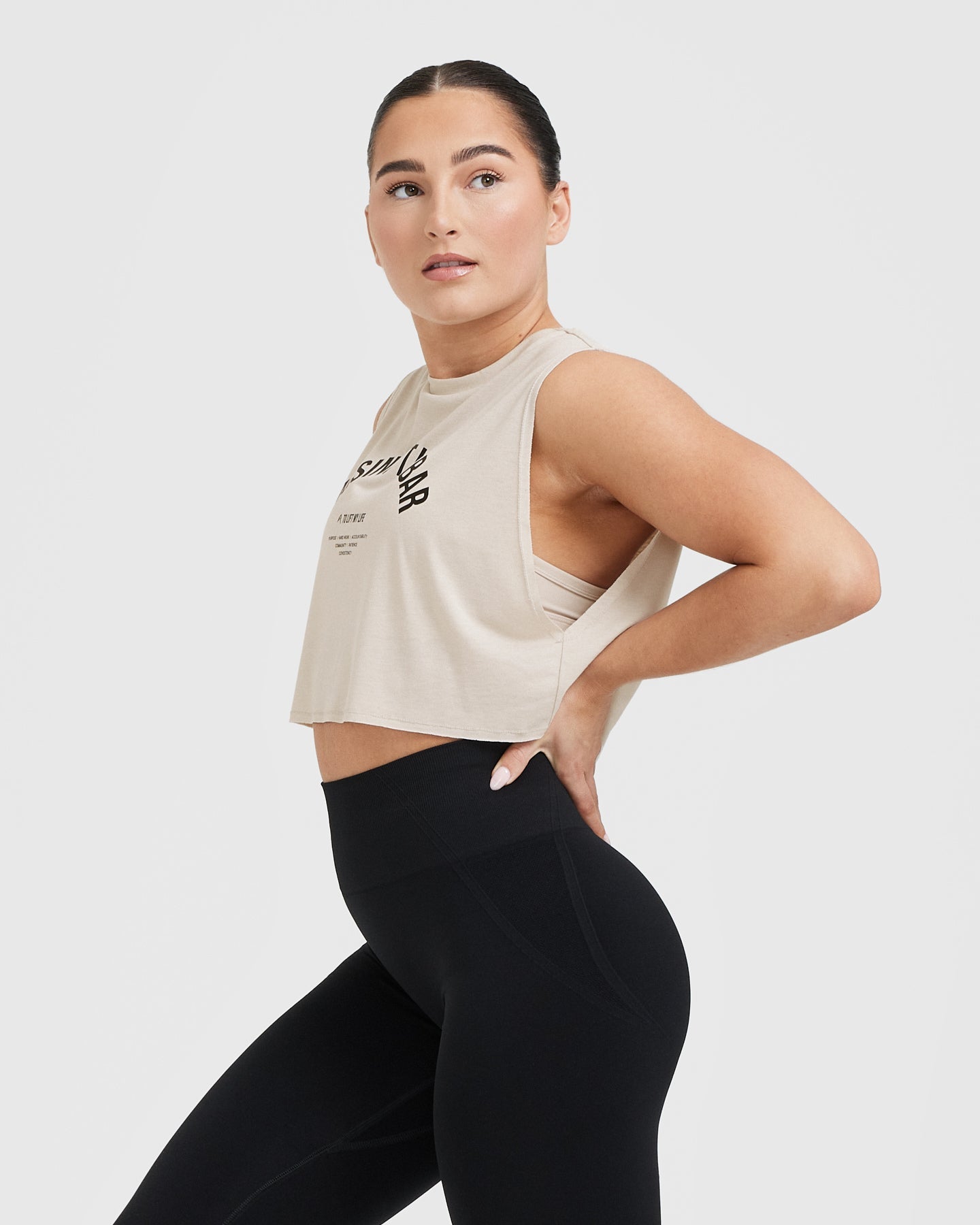 Raising The Bar Graphic Muscle Crop Vest for Women - Soft & Comfortable Workout Tank Top - Perfect for Gym, Running & Fitness Training - Sand