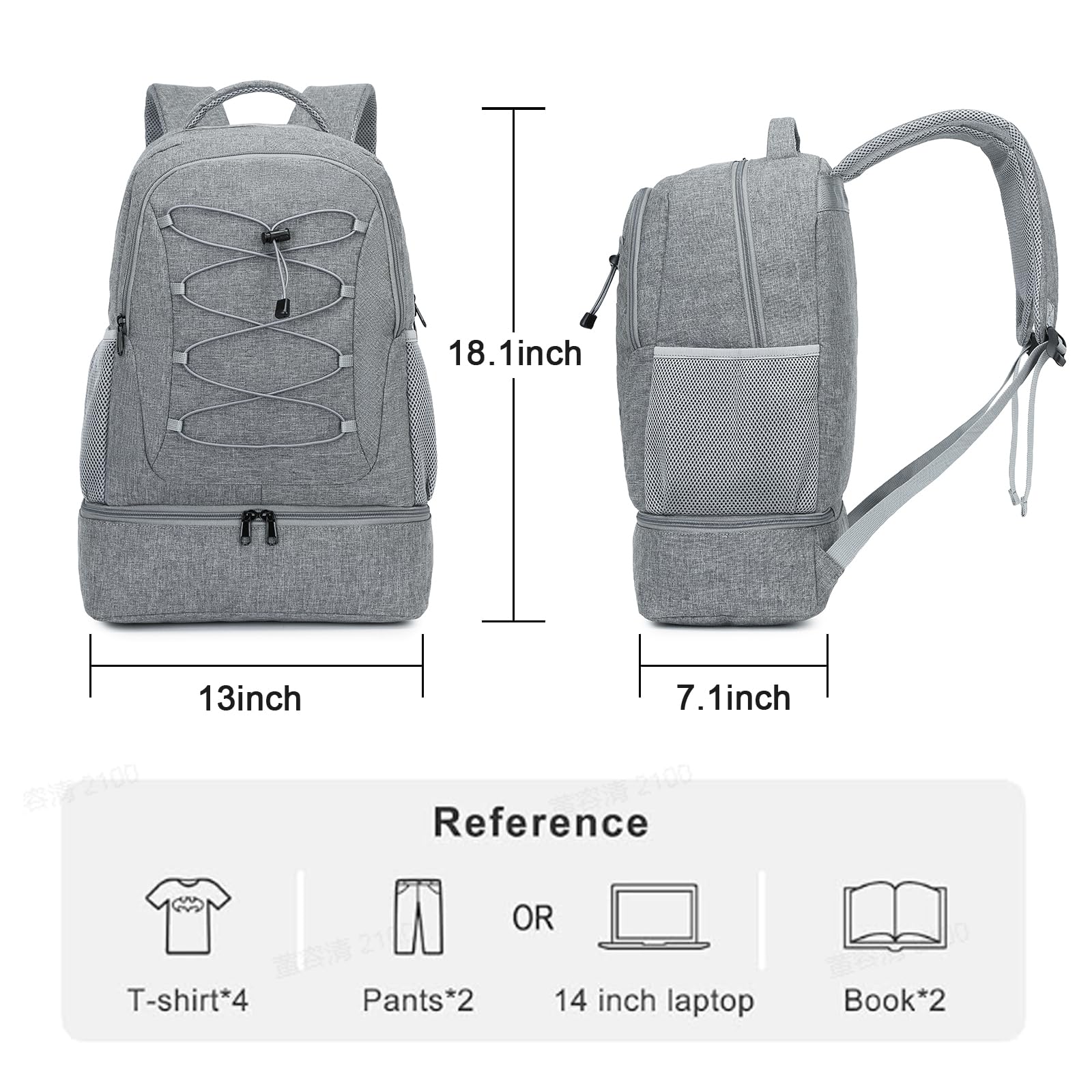 seyfocnia Gym & Travel Backpack for Men & Women - Lightweight Water-Resistant Sports Backpack with Shoe Compartment - Perfect for Workout, Travel & Daily Use - Casual Daypack in Grey