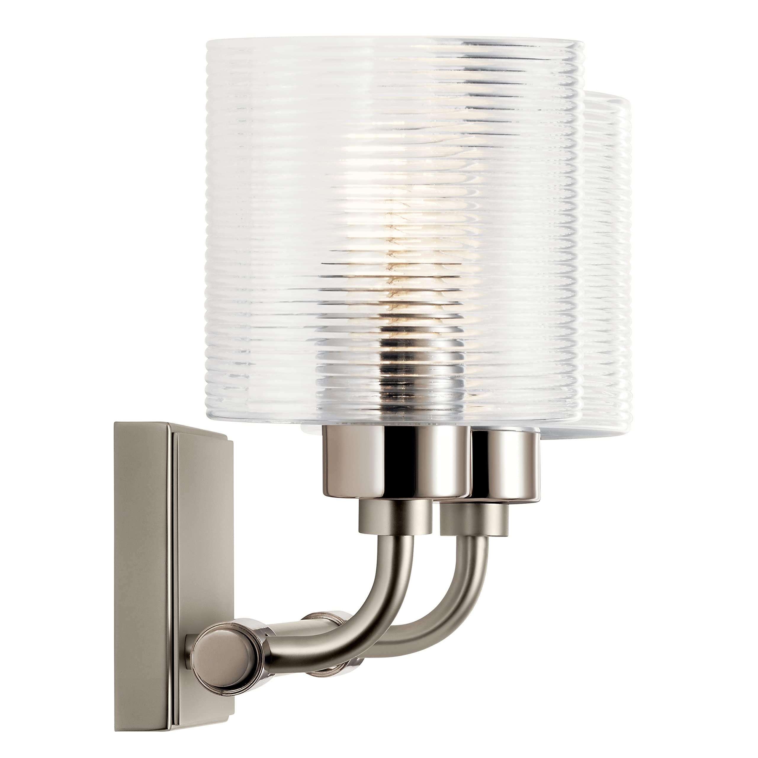 Kichler Harvan 15 Inch 2-Light Bathroom Vanity Light Fixture with Clear Ribbed Glass Shade in Satin Nickel Finish - Perfect for Bathroom Mirror Lighting and Vanity Makeup Area