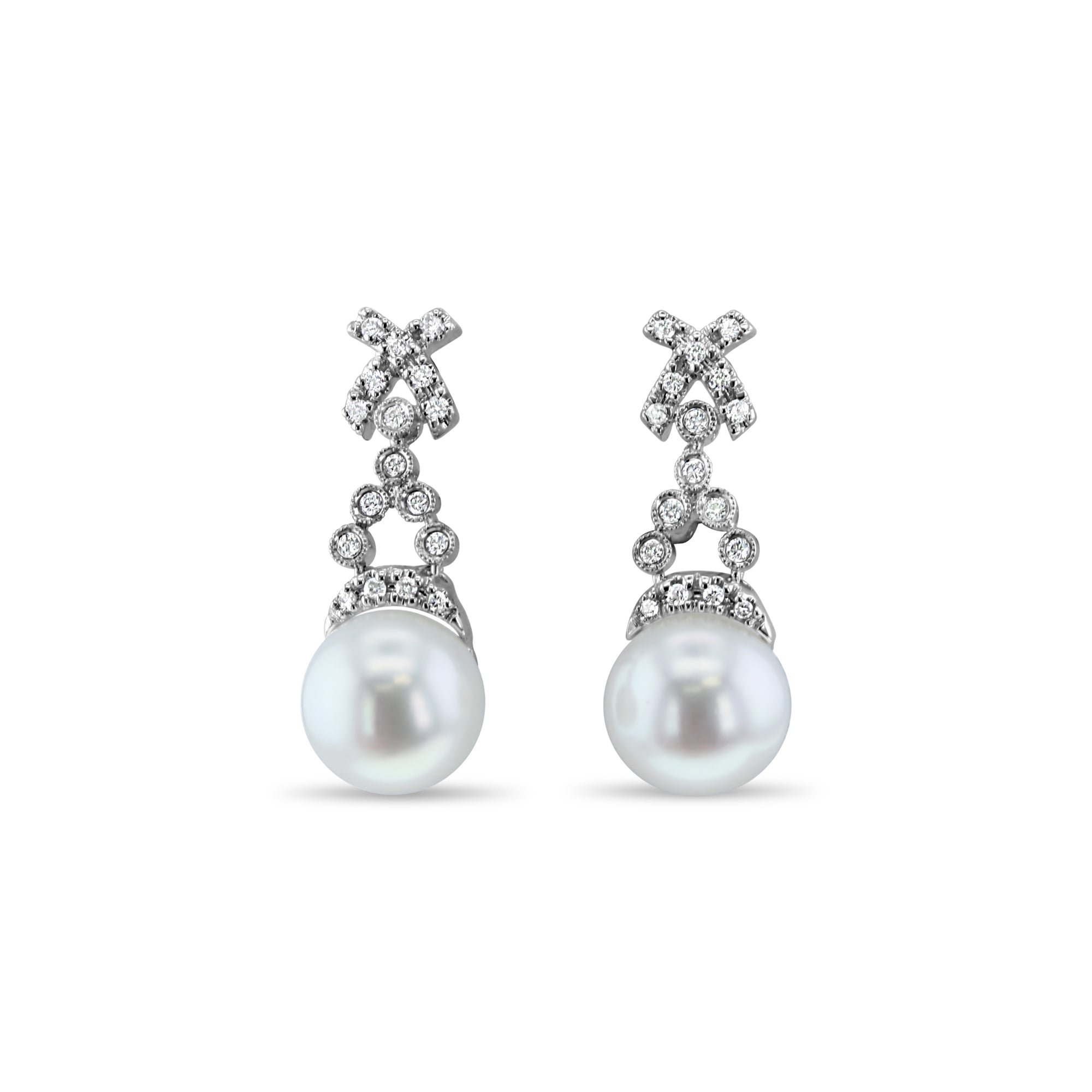 14k White Gold Pearl & Diamond Pave Earrings for Women | Elegant Bridal Jewelry & Wedding Gift