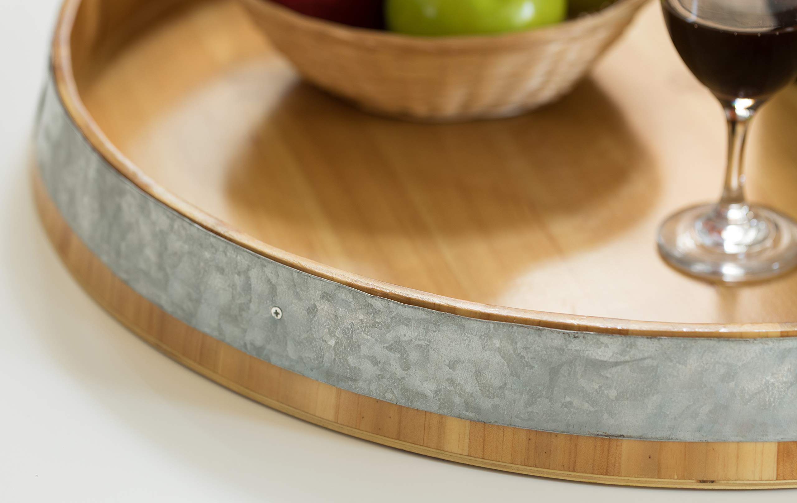 Large Wooden Barrel Head Decorative Serving Tray - Rustic Farmhouse Style Storage Tray for Home Decor, Kitchen Organization & Party Serving - Perfect for Wine Bottles, Fruits, Bread Display