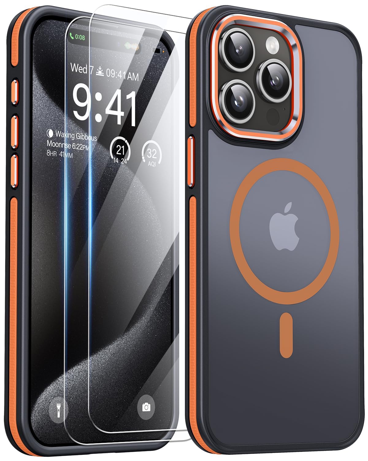 **AOUIA Magnetic Case for iPhone 15 Pro Max - MagSafe Compatible, Anti-Fingerprint & Anti-Scratch, Translucent Matte Phone Cover (Orange) - Perfect for Work, Travel & Everyday Protection**