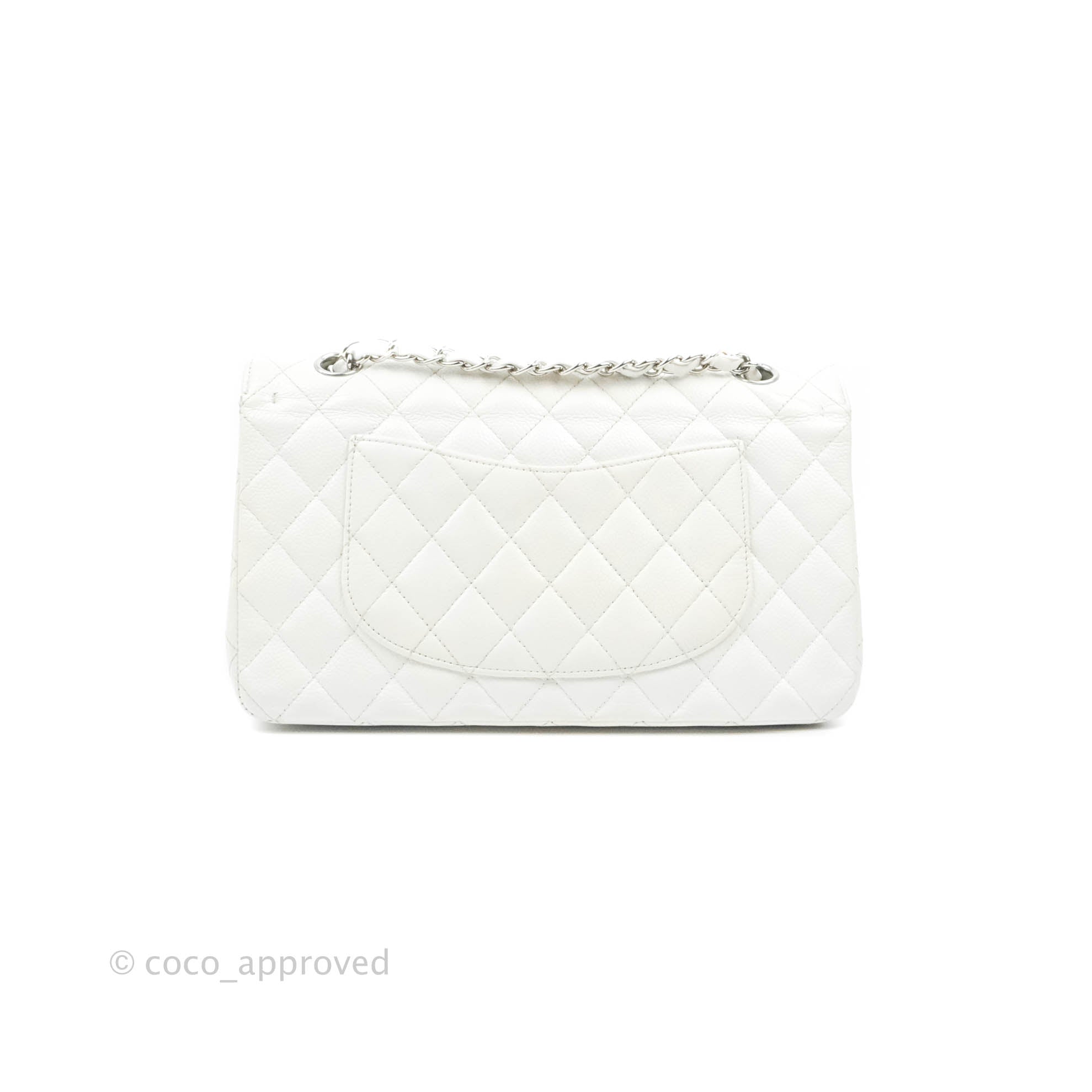 Chanel Classic M/L Medium Double Flap Bag in White Caviar Leather with Silver Hardware - Perfect for Luxury Fashion, Evening Events & Designer Handbag Collection