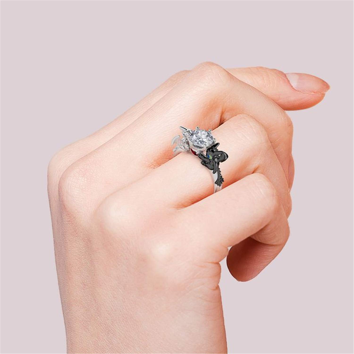 Jeulia Sterling Silver Dragon Couple Ring for Women - Romantic Round Cut Engagement Wedding Band, Anniversary & Valentine's Day Gift for Wife/Girlfriend (Includes Jewelry Box) - Perfect for Proposals, Special Occasions & Everyday Wear