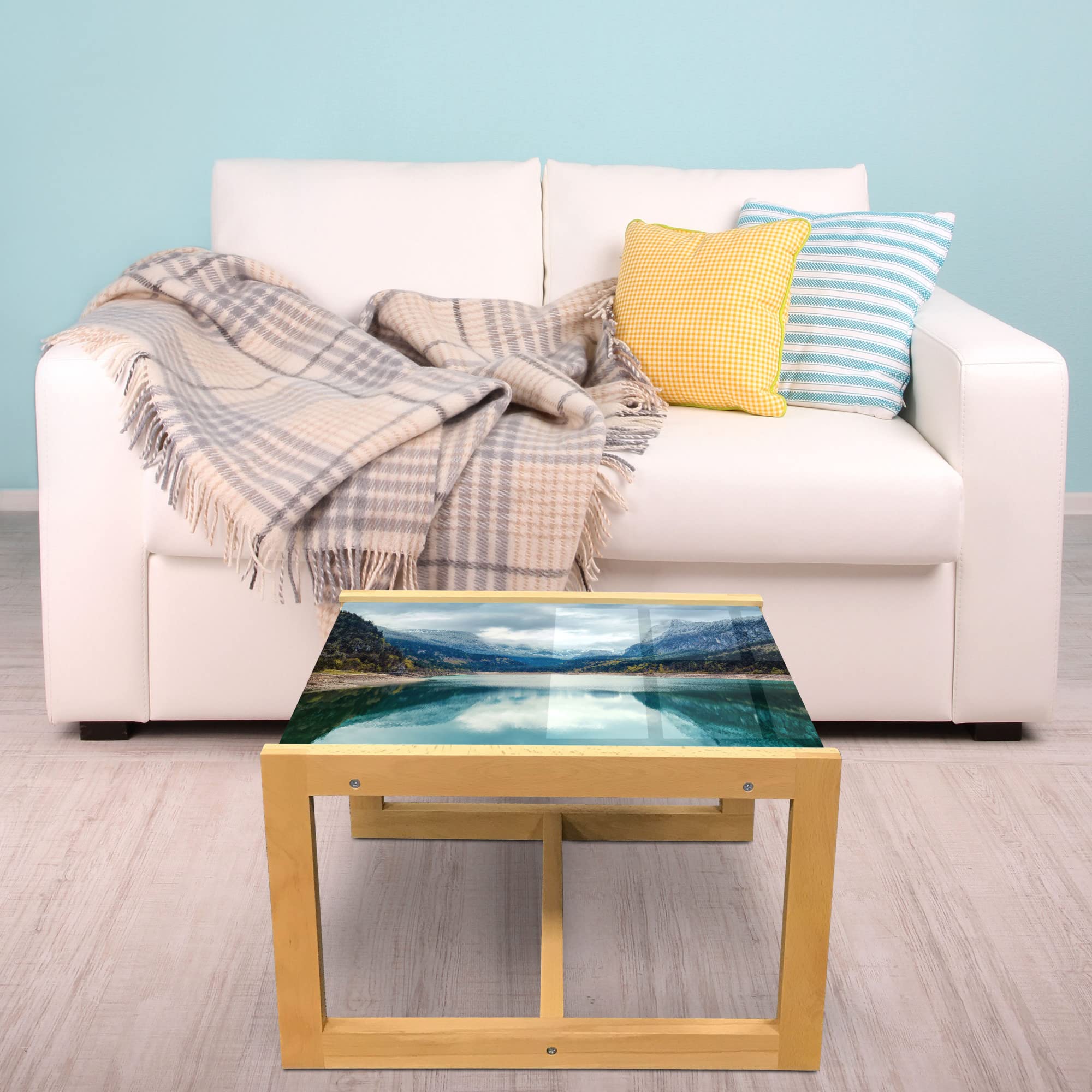 Ambesonne Alpine Lake Coffee Table - Wooden Frame, Acrylic Glass Top for Office & Dorm Decor