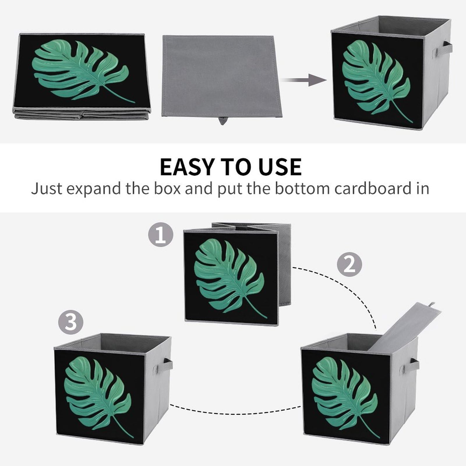 Tropical Leaves Storage Bins with Handles - Foldable Organizer for Home & Office