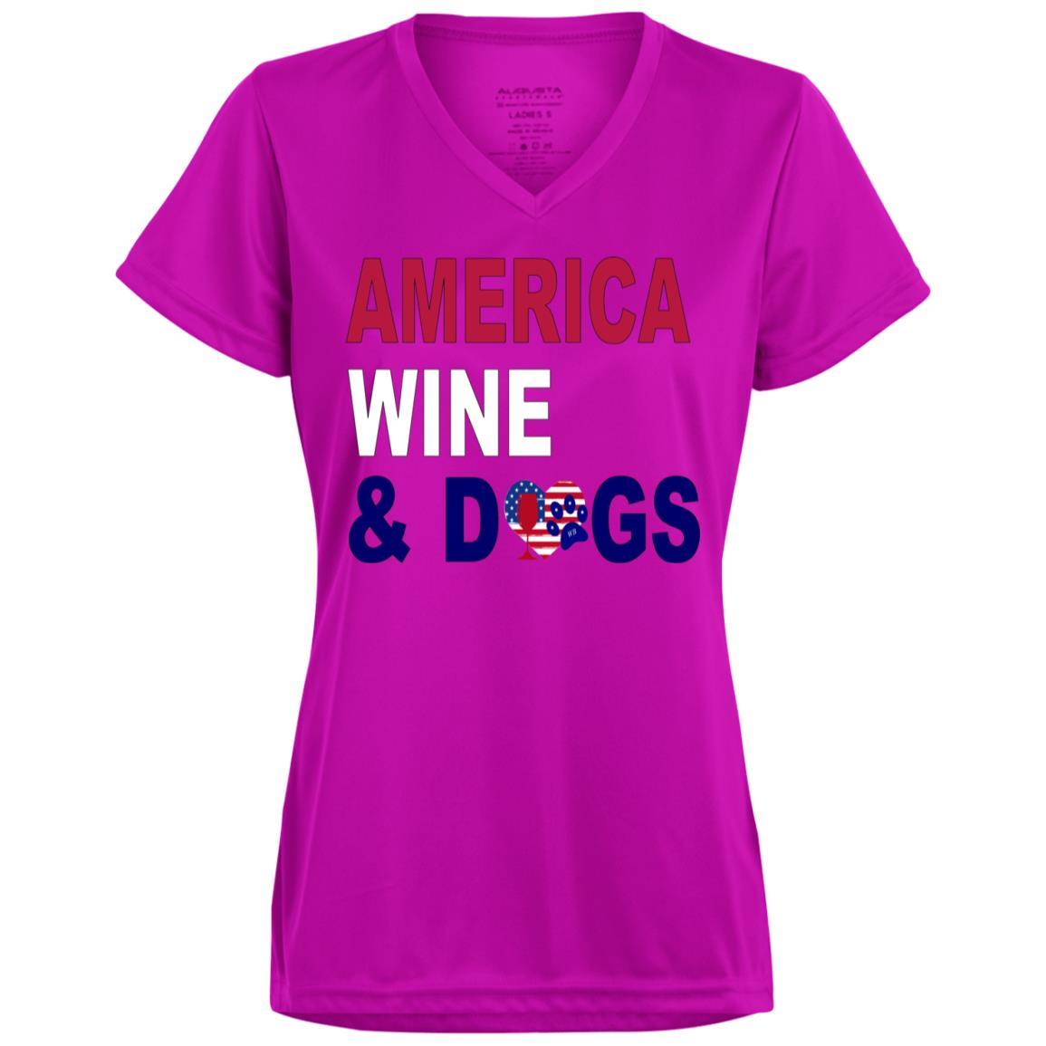 WineyBitches.Co America Wine Dogs Ladies' Wicking T-Shirt - Moisture-Wicking Women's Tee for Wine Lovers & Dog Moms - Perfect for Wine Tasting, Casual Outings & Dog Park Adventures