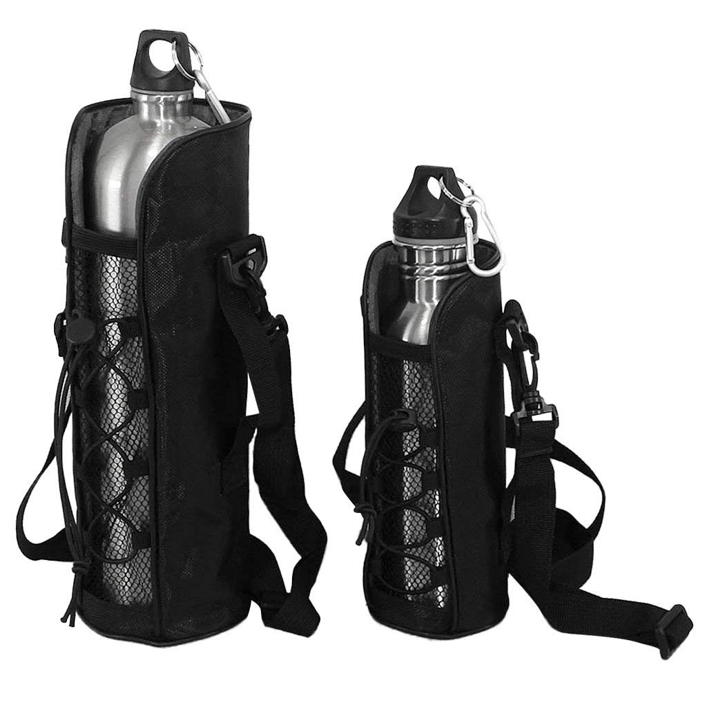 Waterproof Oxford Water Bottle Holder with Adjustable Shoulder Strap - Insulated Bottle Carrier Pouch for Hiking, Gym & Travel - Black