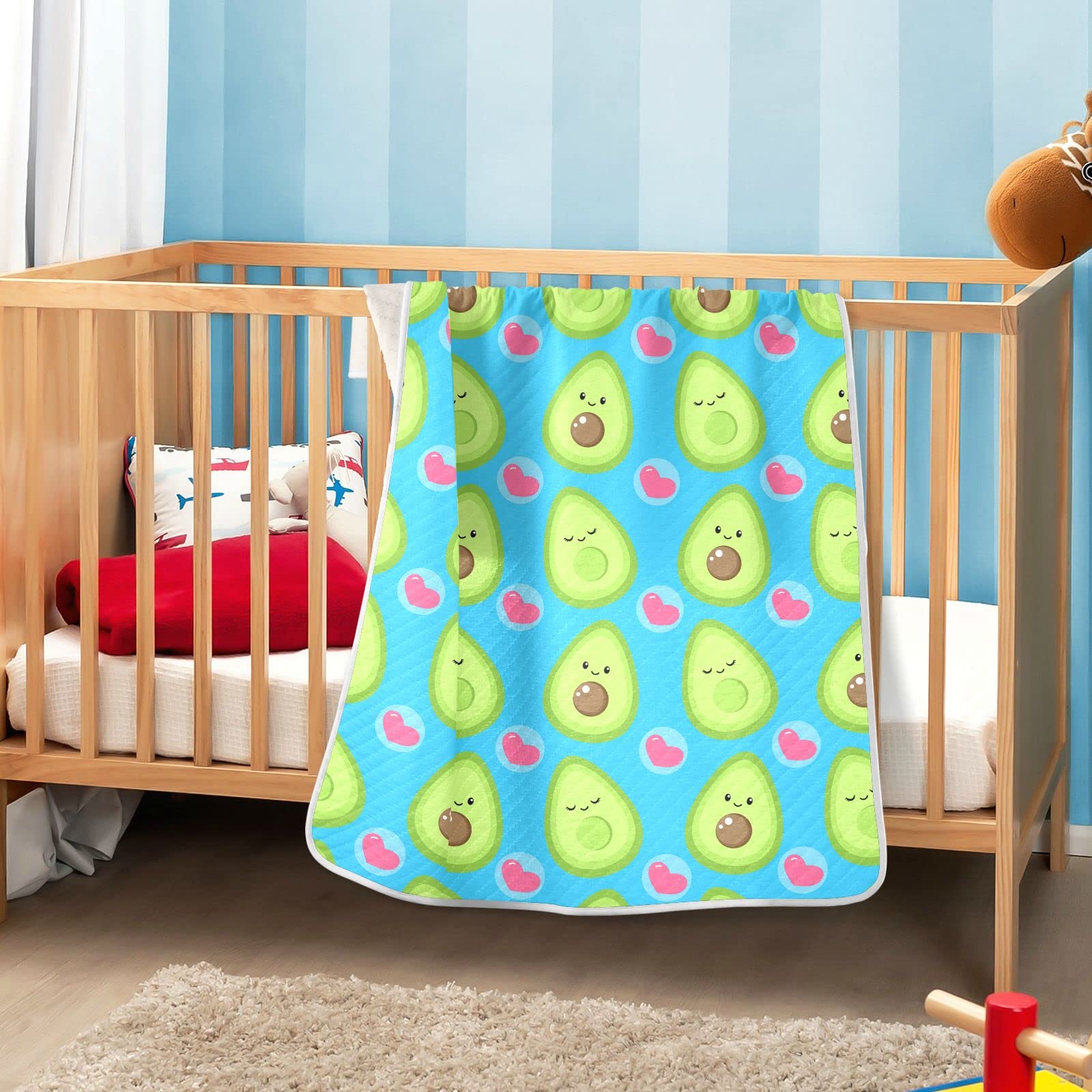 JIPONI Super Soft & Warm Baby Blanket - Cute Cartoon Avocado & Heart Design - Personalized 30x40 Inch Blanket for Boys & Girls | Perfect for Nursery, Stroller, Swaddling & Gift Giving