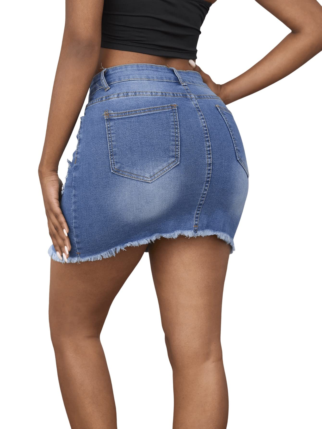 SweatyRocks Women's High Waist Ripped Denim Skirt - Raw Hem Mini Jean Skirt for Casual Outfits | Perfect for Summer, Street Style & Date Night Looks
