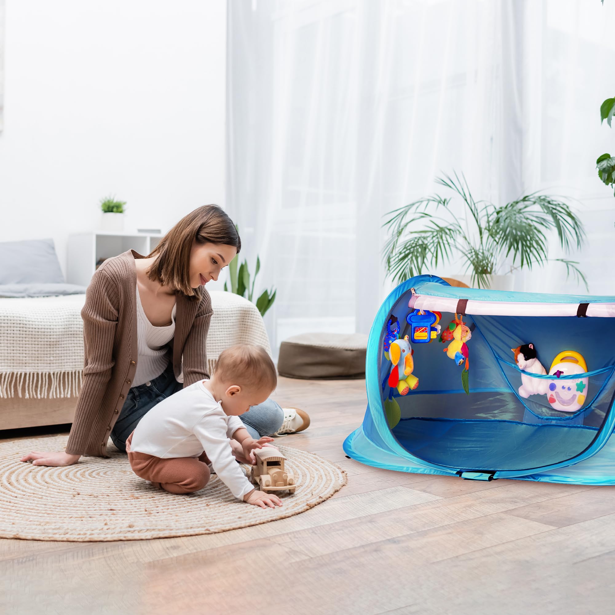 KidCo Peapod Prestige Lightweight Outdoor Travel Tent for Toddlers - Portable Play Tent with UV Protection, Sun Shade & Toy Loops - Ideal for Beach, Park, Camping & Backyard - Ages 6 Months to 4 Years (Sky Blue)