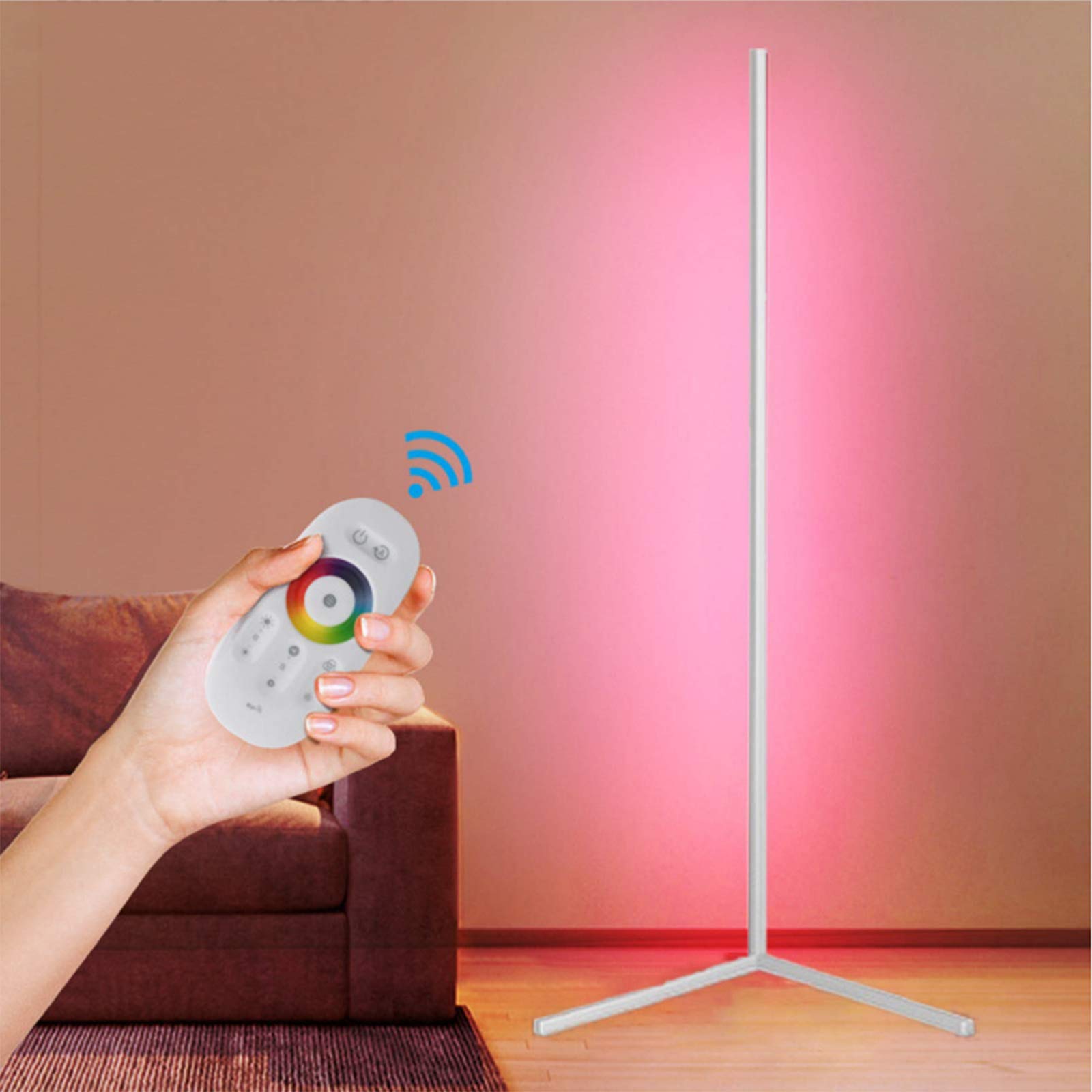 Olaffi Modern Corner Floor Lamp with RGB Remote Control - Adjustable Brightness Standing Light for Living Room, Bedroom, Office - White Nordic Style Night Light for Home Decor & Ambiance