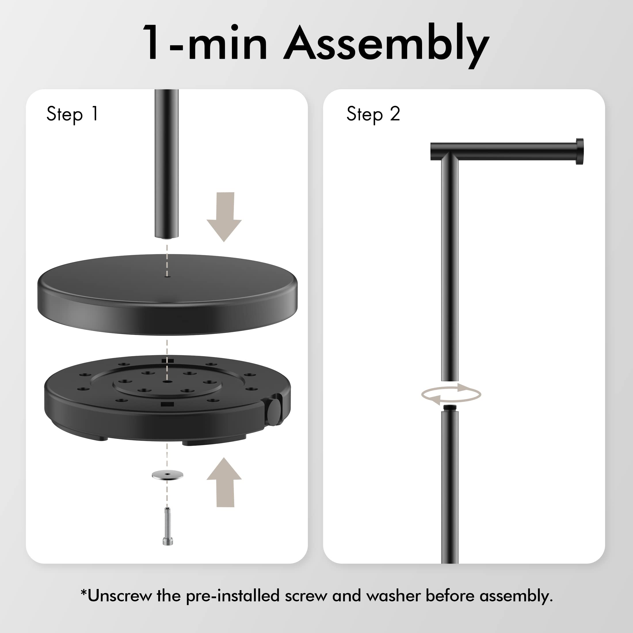 Stainless Steel Toilet Paper Holder & Towel Ring Set - Freestanding & Wall Mounted Bathroom Accessories, Matte Black (BPH283S1-BK+A2180-BK) | Durable SUS304 Steel for Modern Bathroom Decor | Perfect for Home, Hotel & Office Restrooms