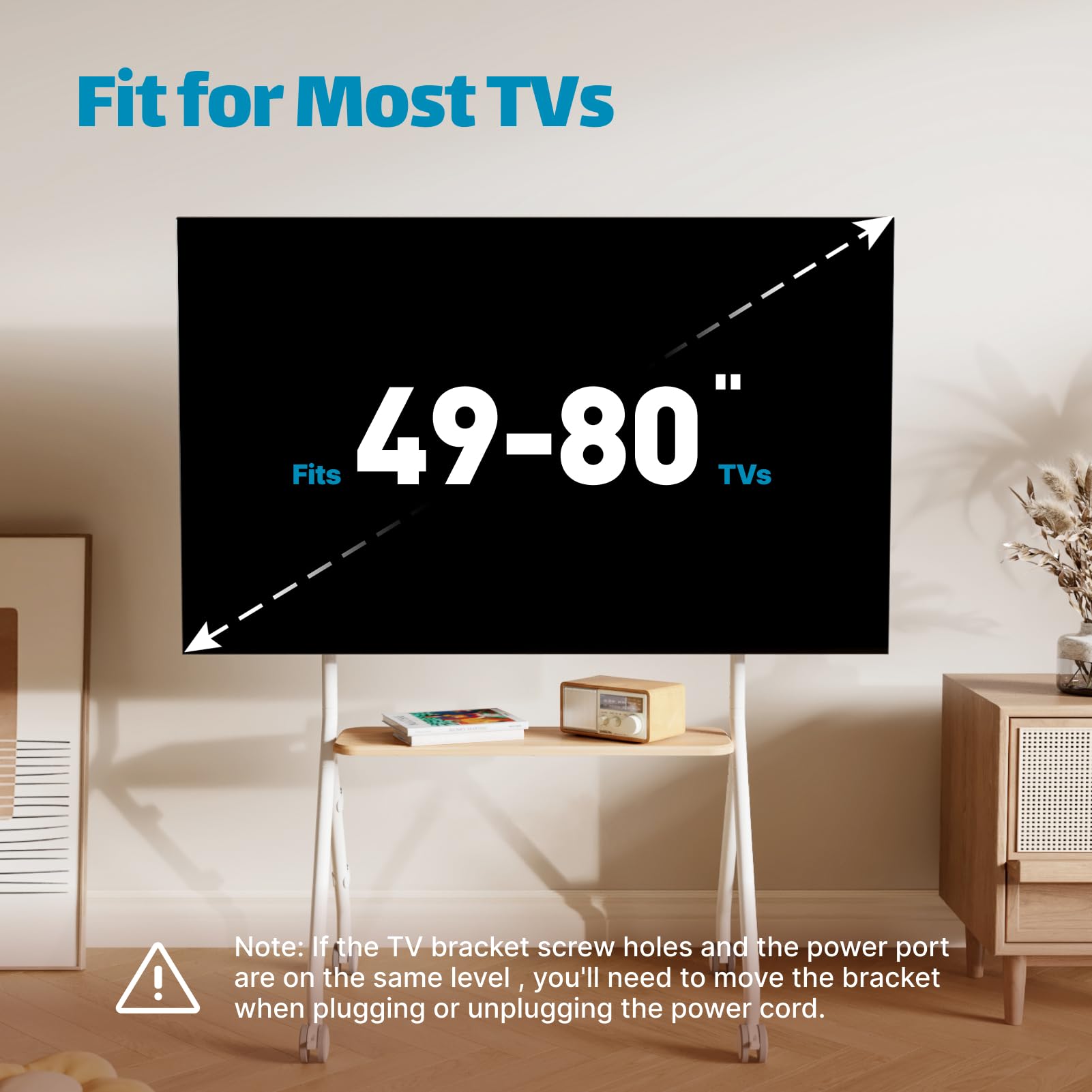 Portable Rolling TV Stand for 49-80 Inch Screens (Up to 110 lbs) - Mobile TV Cart with Wheels for Business, Office, School & Home Use - White | Perfect for Presentations, Classrooms & Living Rooms