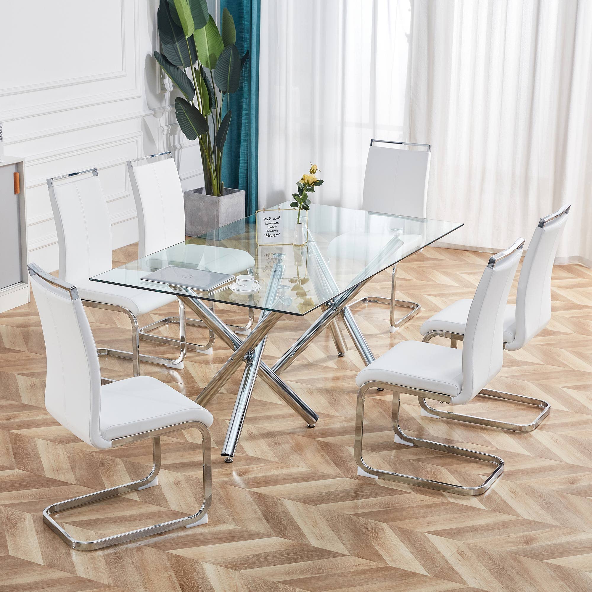 Baysitone Modern Dining Chairs Set of 2 - Faux Leather Padded High Back Side Chairs for Kitchen, Dining Room & Living Room - White - Perfect for Home Decor, Small Spaces & Entertaining Guests
