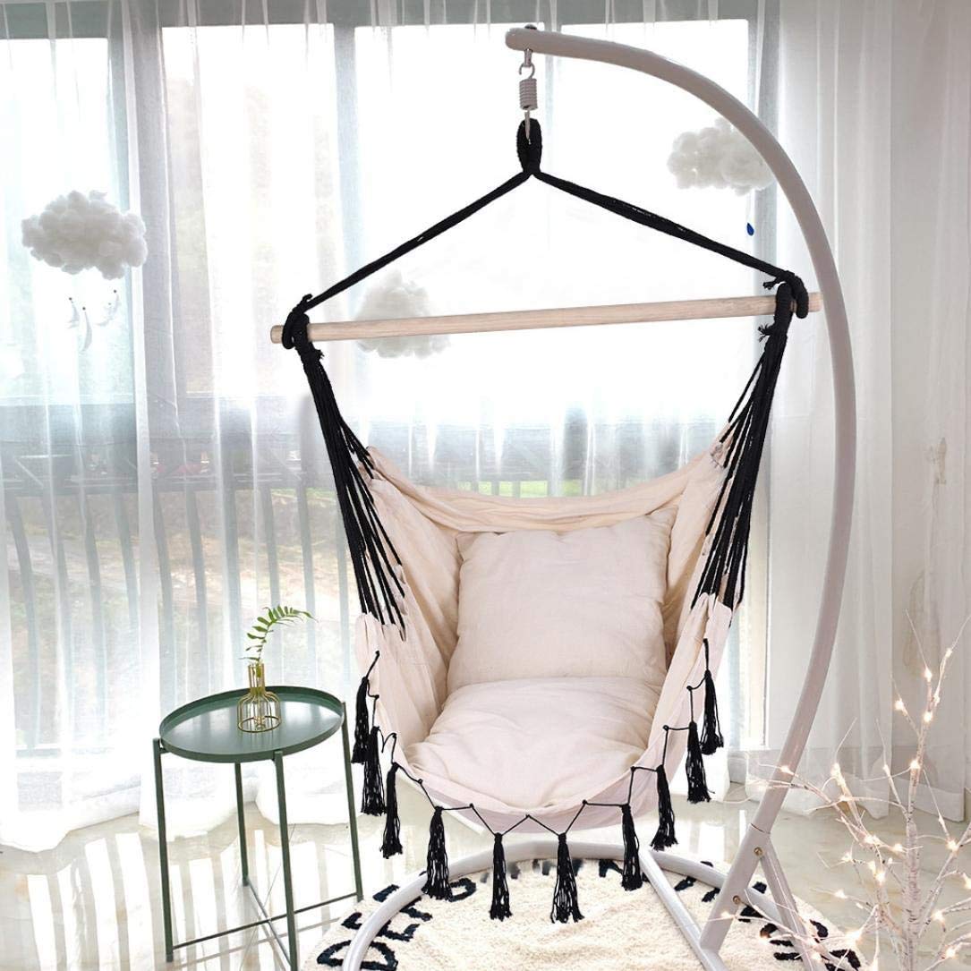 XTDM9988 Cotton Canvas Hammock Chair with 2 Cushions & Hardware Kit - Hanging Rope Swing Seat for Indoor Outdoor Use in Bedroom, Patio, Yard, Deck, Garden - Perfect Relaxation & Reading Nook (No Stand Included) | Fast US Shipping