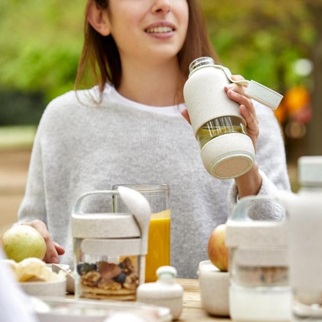 Organic Beige Water Bottle To Go - Leak Proof & Eco Friendly for Travel, Gym & Outdoor Activities