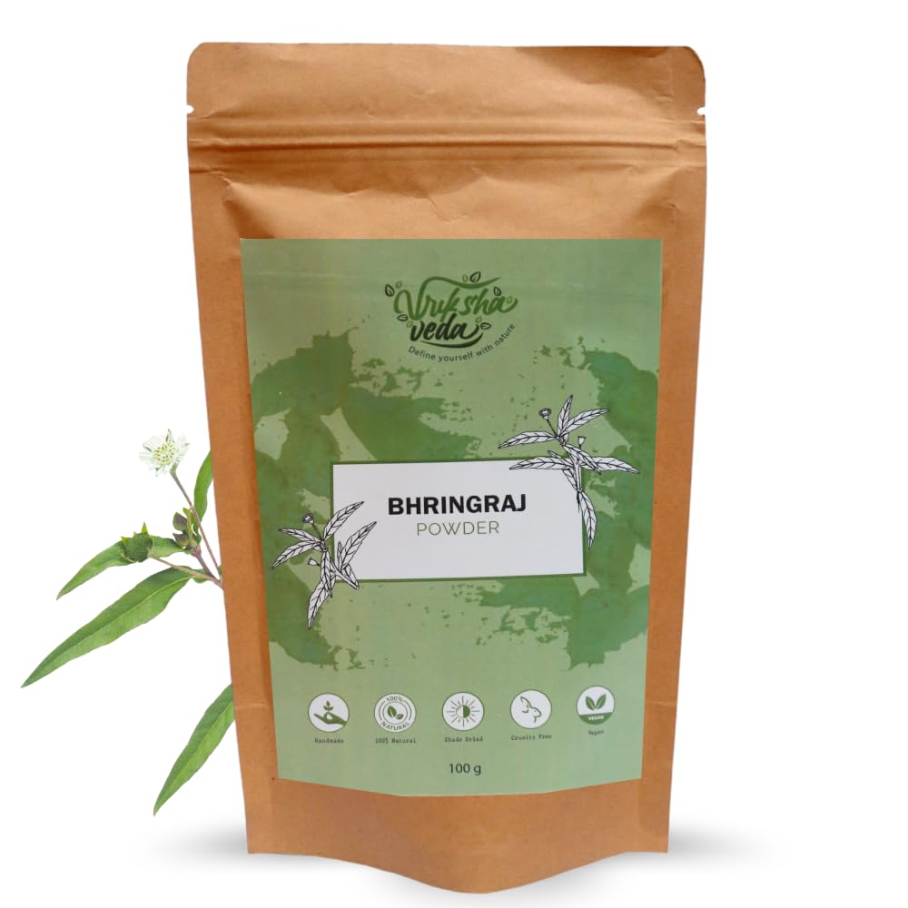 Vriksha Veda 100% Pure Natural Bhringraj Powder for Hair Growth & Scalp Care - 3.5oz (100g) Ayurvedic Herbal Treatment for Thicker, Longer Hair - Perfect for DIY Hair Masks & Natural Hair Regimen