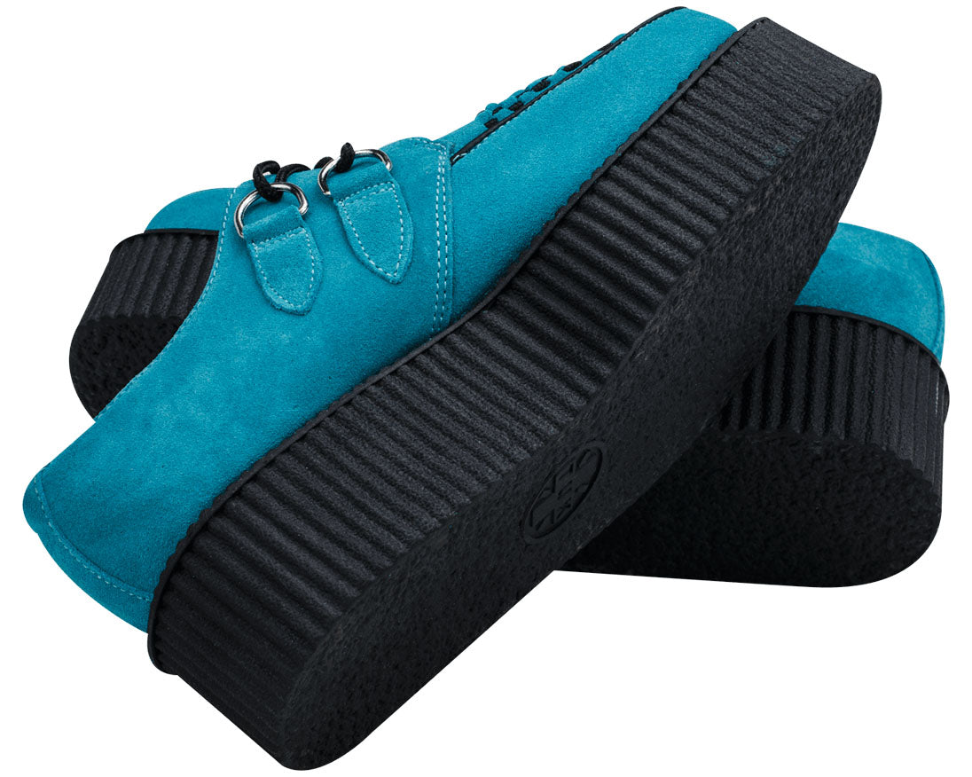 T.U.K Women's Turquoise Suede Viva Mondo Creeper Platform Shoes - Vintage Punk Style for Concerts & Night Out