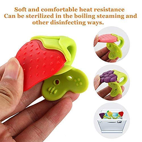 ROFORUF BPA-Free Silicone Baby Teething Toys for Newborns & Infants - Natural Organic Nipple Teether for Soothing Sore Gums - Pack of 3 Safe Dental Care Teethers for Babies | Perfect for Home, Travel & On-the-Go Comfort